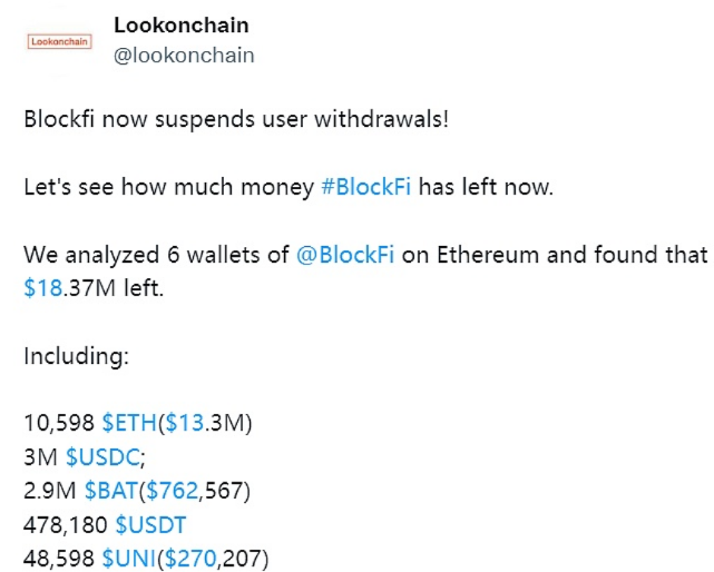 数据：BlockFi钱包以太坊上资金剩余1837万美元